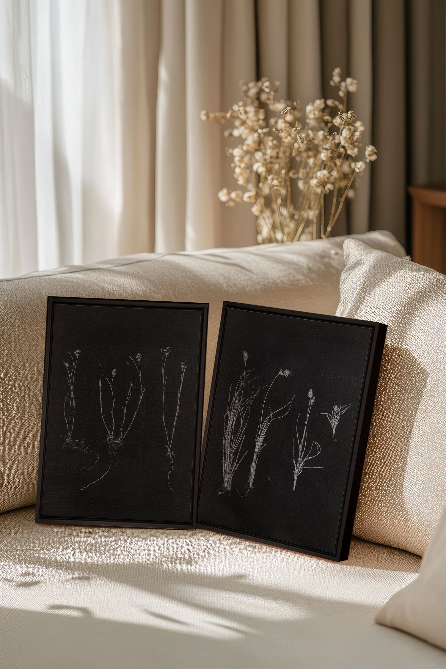 DUO ORIGINES SAUVAGES, 2 Oeuvres sur toile étirée, encadré Noir