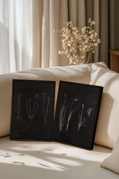 DUO ORIGINES SAUVAGES, 2 Oeuvres sur toile étirée, encadré Noir