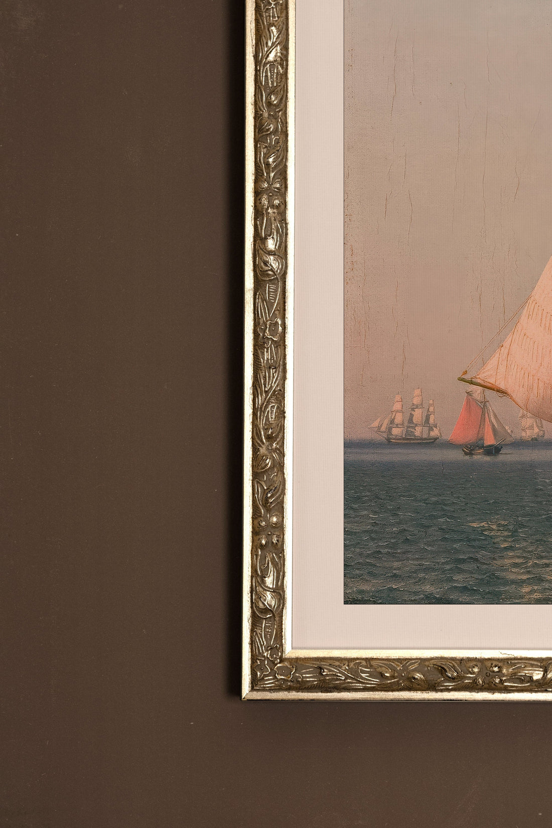 LA PROMESSE DES FLOTS, Artwork on rigid canvas, framed Vintage Silver