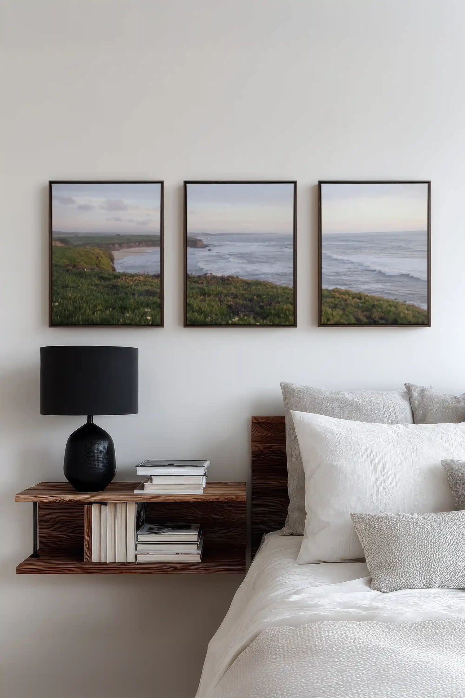 OCEANFOLD TRIO, 3 Works on stretched canvas, framed Black