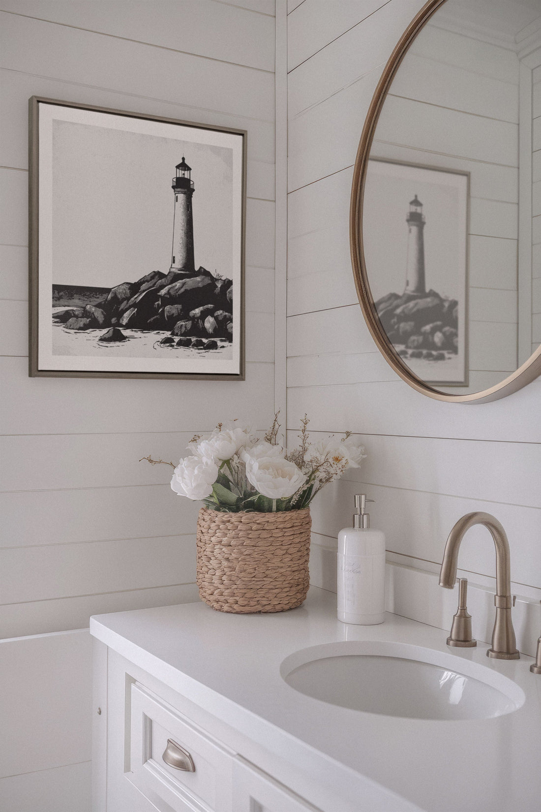 OLEKA CANVAS - ROCKY SHORE LIGHT, Oeuvre sur toile étirée, encadré Brun Chêne