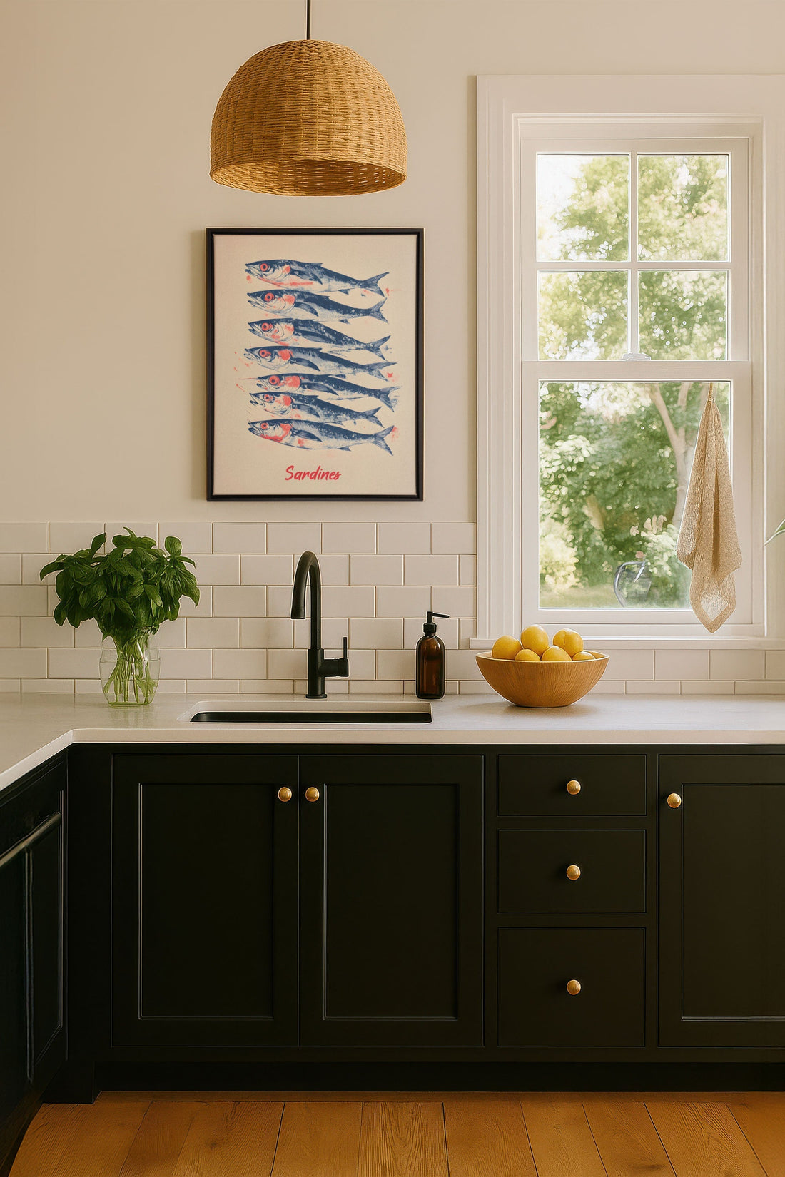 OLEKA CANVAS - SARDINES, Oeuvre sur toile étirée, encadré Noir