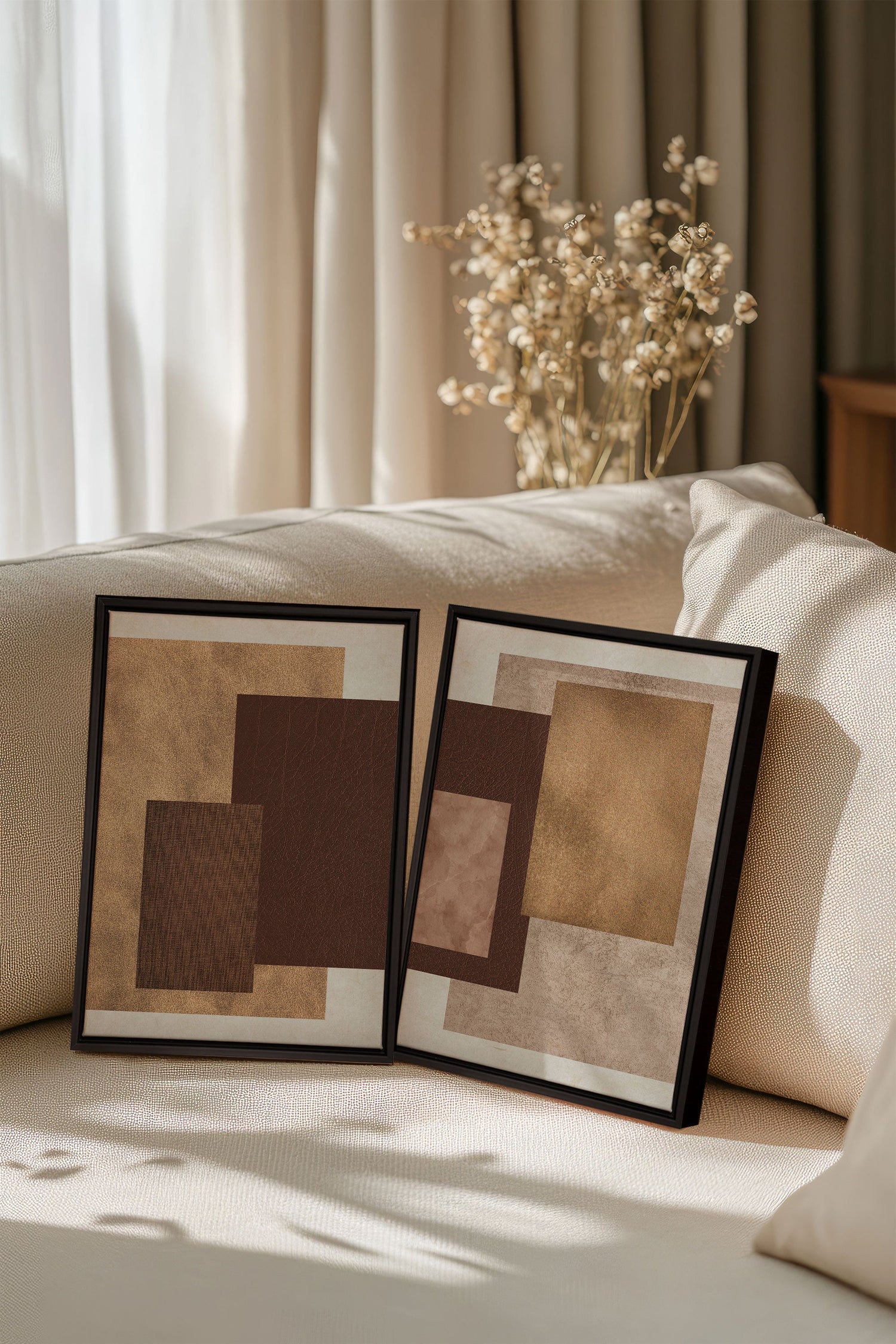 RUST &amp; LEATHER DUO, 2 Oeuvres sur toile étirée, encadré Noir