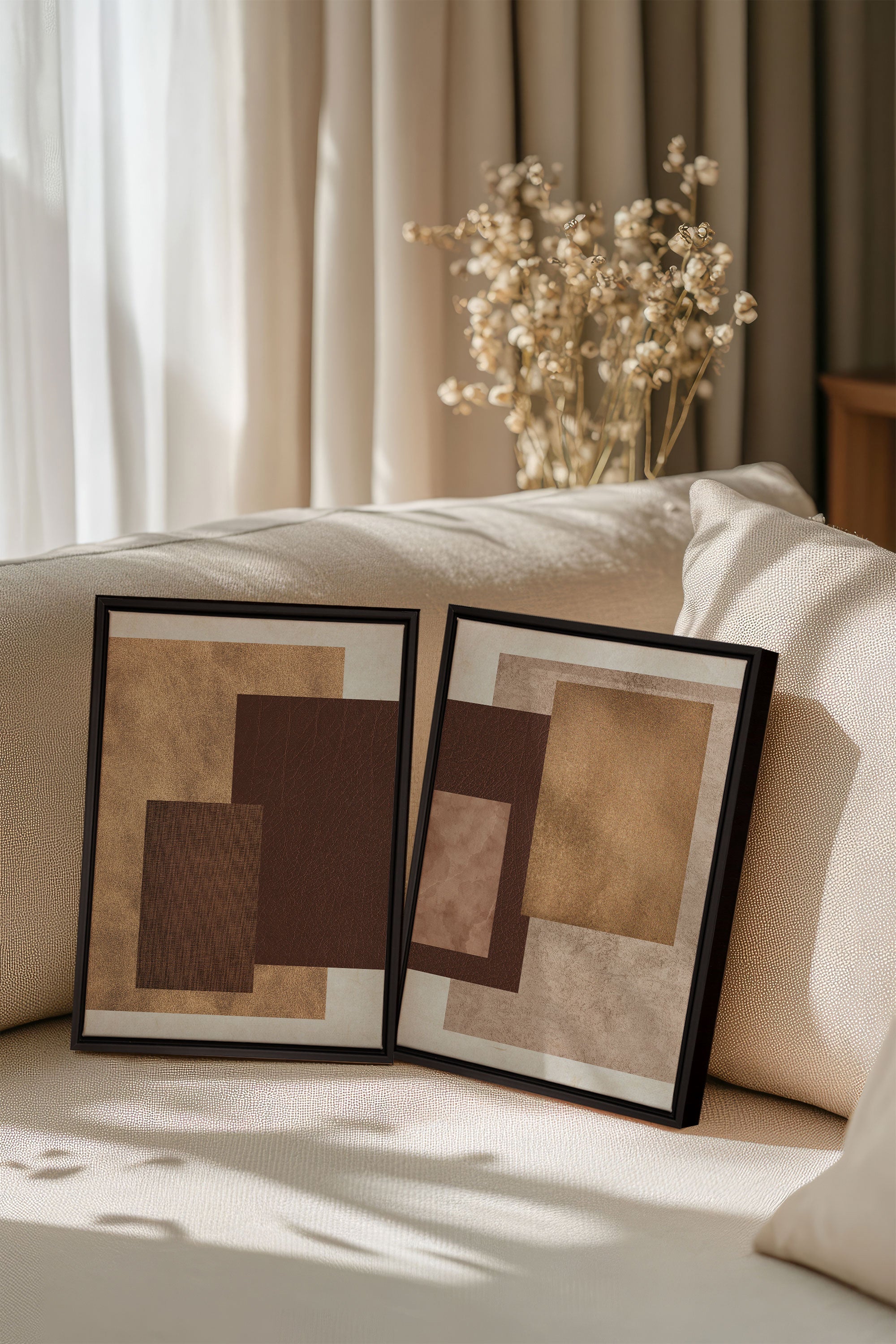 RUST &amp; LEATHER DUO, 2 Oeuvres sur toile étirée, encadré Noir