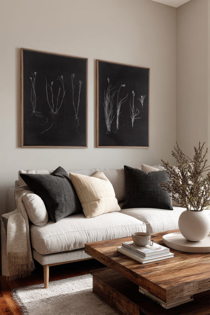 DUO ORIGINES SAUVAGES, 2 Oeuvres sur toile étirée, encadré Brun Chêne