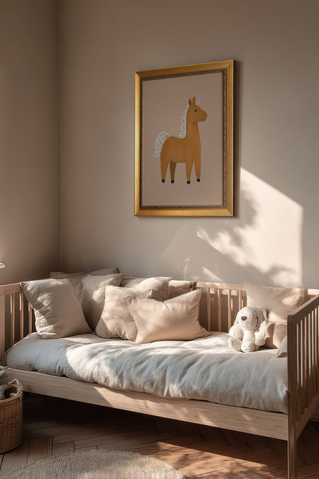 PETITE LICORNE, Artwork on rigid canvas, framed in Vintage Gold