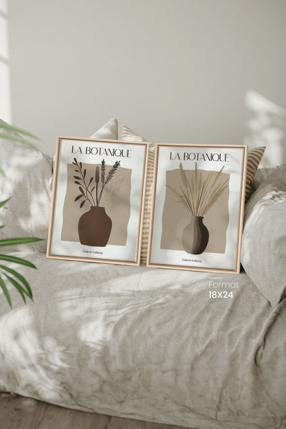 BOTANIQUE DUO, 2 Oeuvres sur toile étirée, encadré Naturel Clair