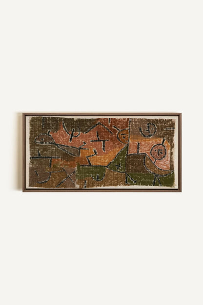 PRIMITIVE GRID, Oeuvre sur toile étirée, encadré Brun Chêne