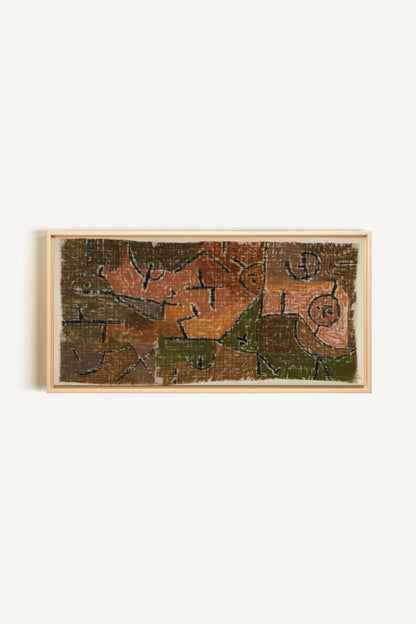 PRIMITIVE GRID, Oeuvre sur toile étirée, encadré Naturel Clair