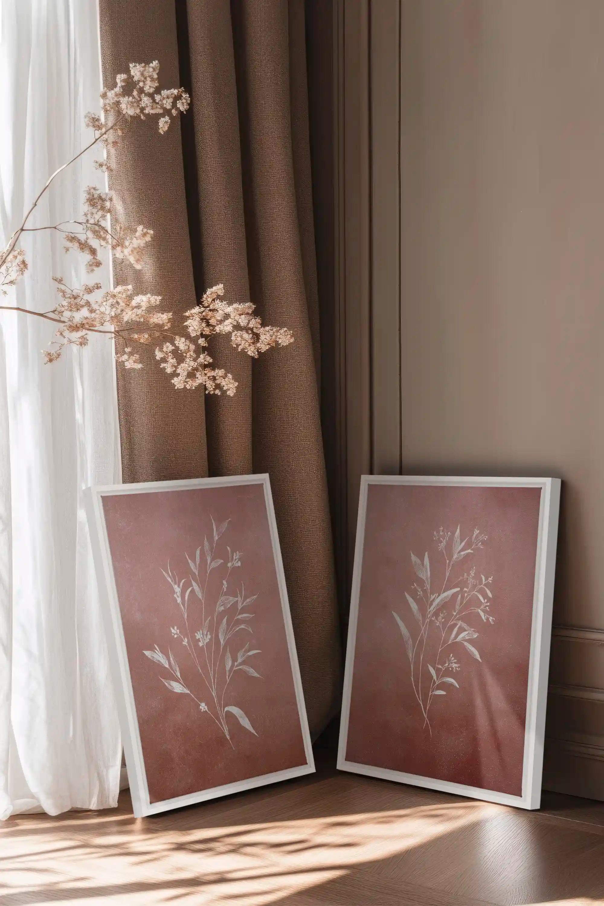 SOFT SIENNA DUO, 2 Oeuvres sur toile étirée, encadré Blanc
