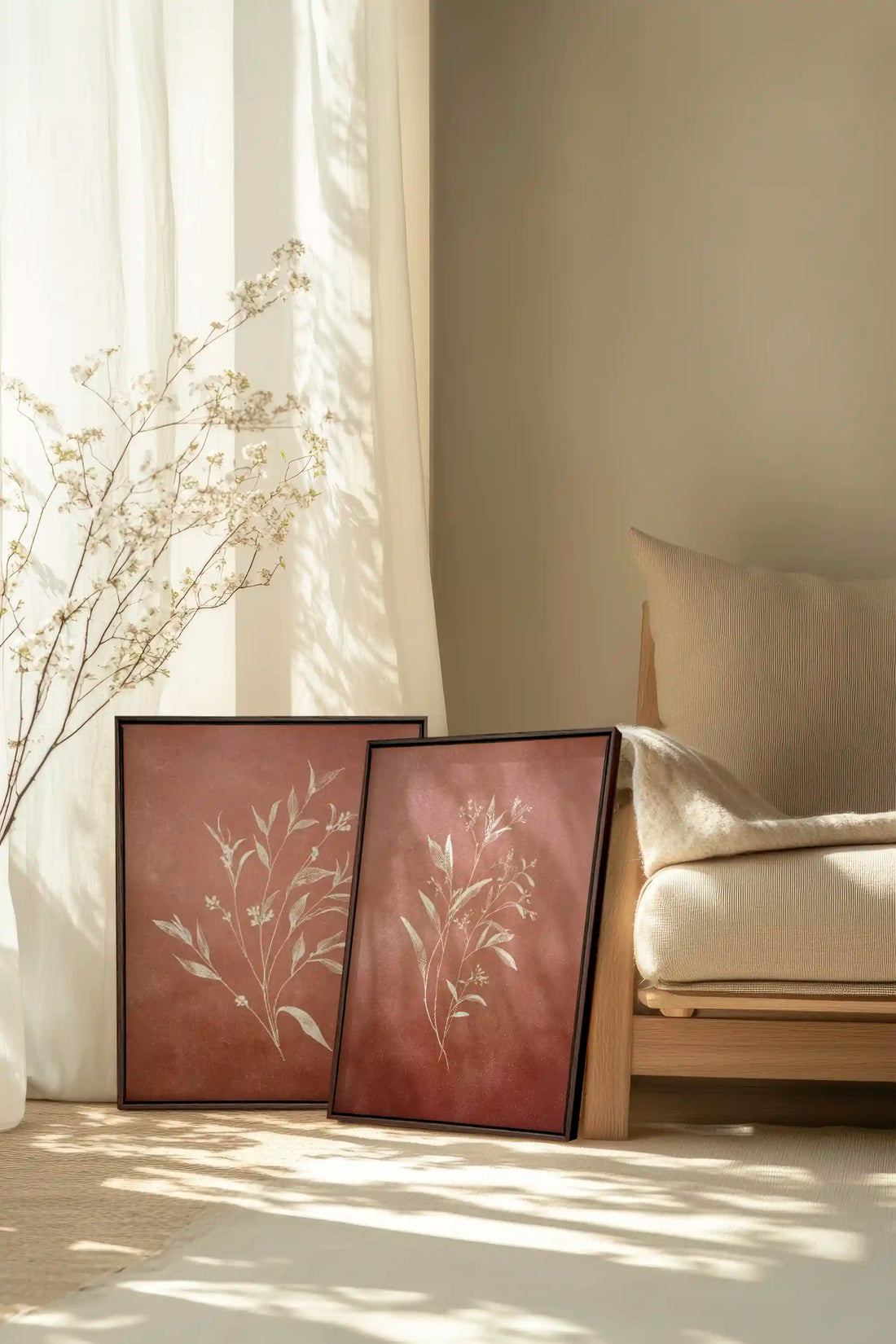 SOFT SIENNA DUO, 2 Oeuvres sur toile étirée, encadré Brun Noyer