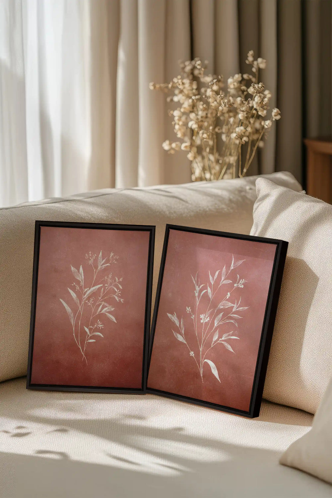 SOFT SIENNA DUO, 2 Oeuvres sur toile étirée, encadré Noir