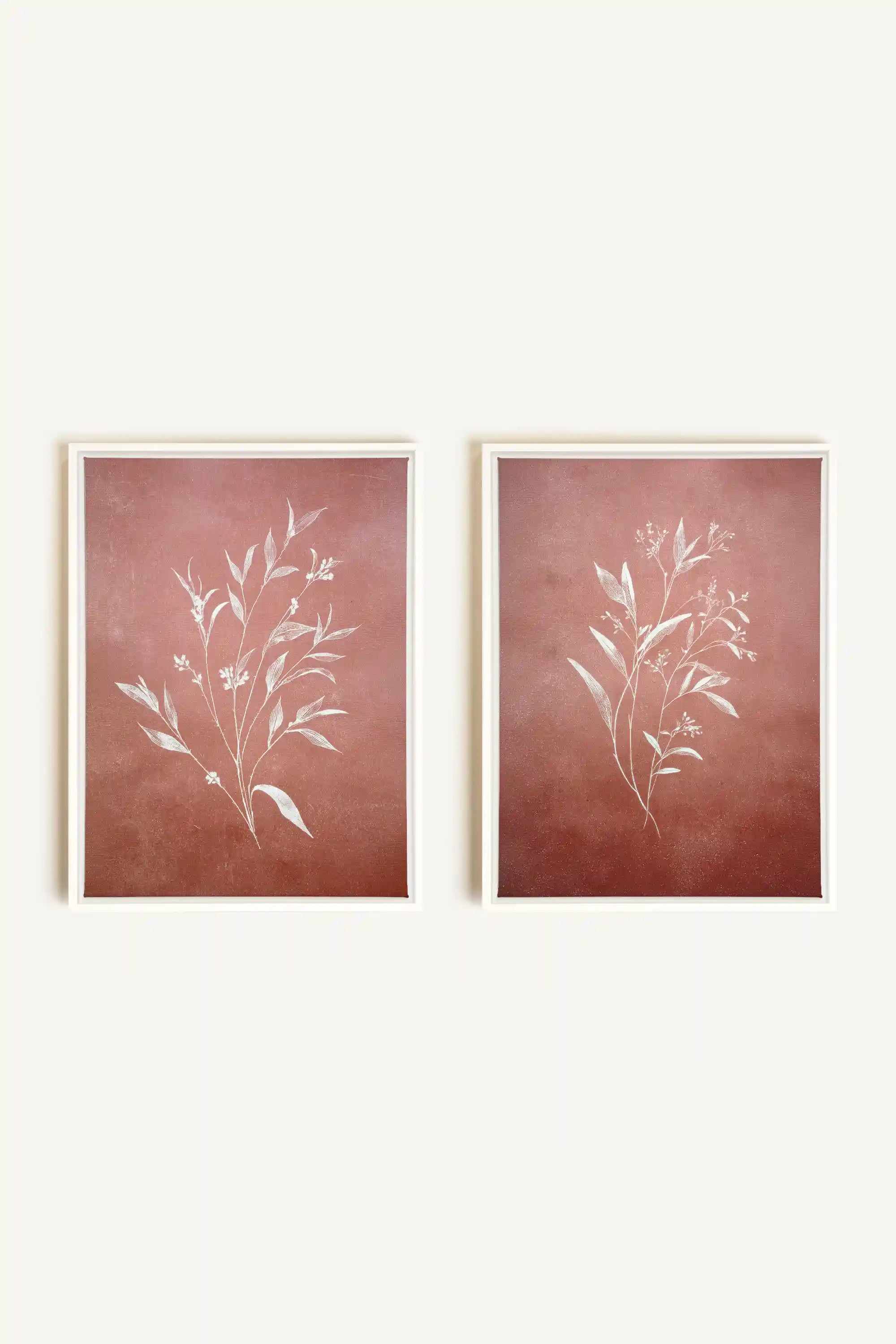 SOFT SIENNA DUO, 2 Oeuvres sur toile étirée, encadré Blanc