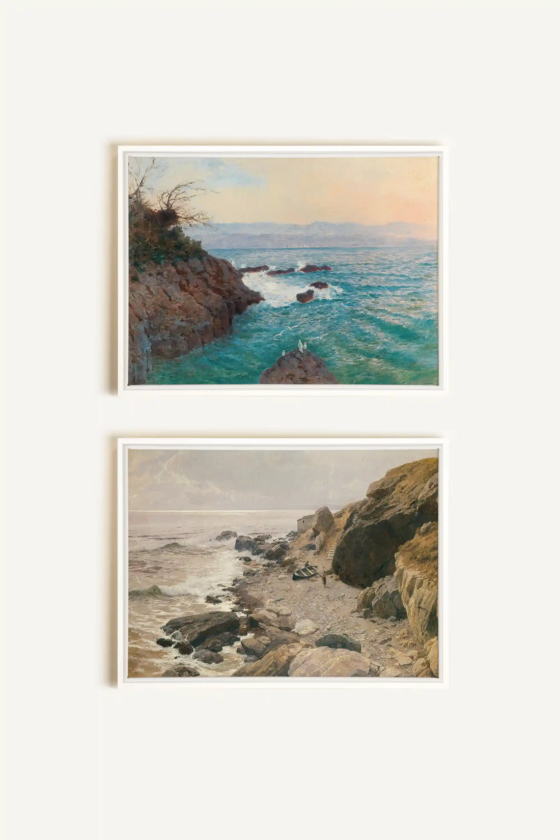 SEA OF LIGHT DUO, 2 Oeuvres sur toile étirée, encadré Blanc