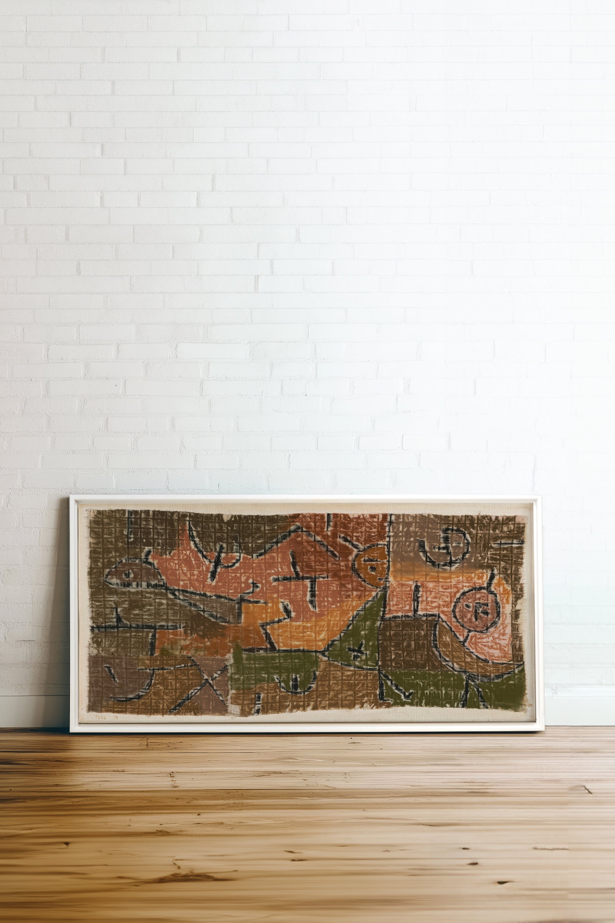 PRIMITIVE GRID, Oeuvre sur toile étirée, encadré Blanc