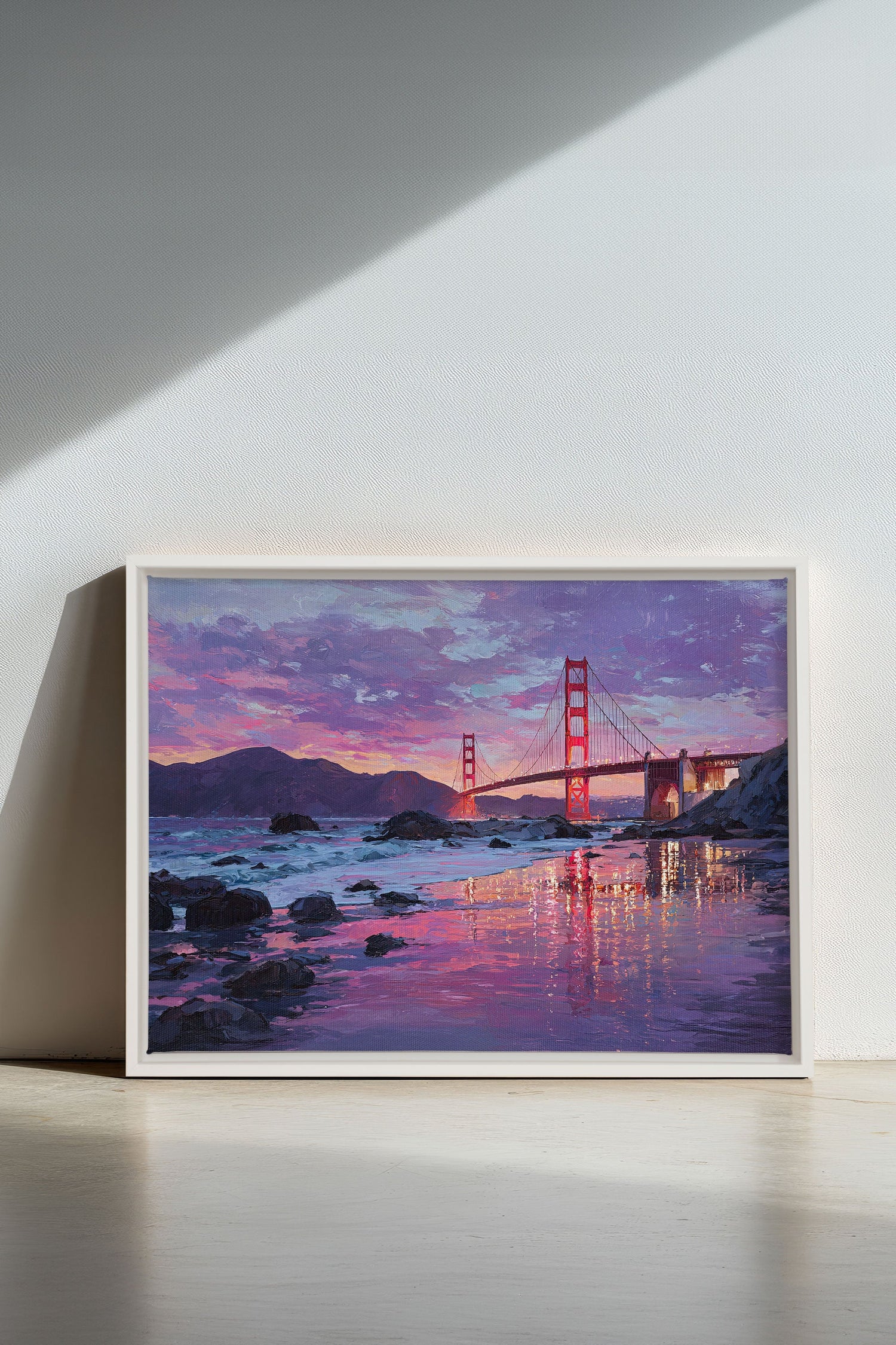 GOLDEN GLOW, Oeuvre sur toile étirée, encadré Blanc
