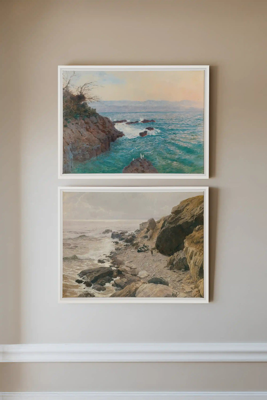 SEA OF LIGHT DUO, 2 Oeuvres sur toile étirée, encadré Blanc