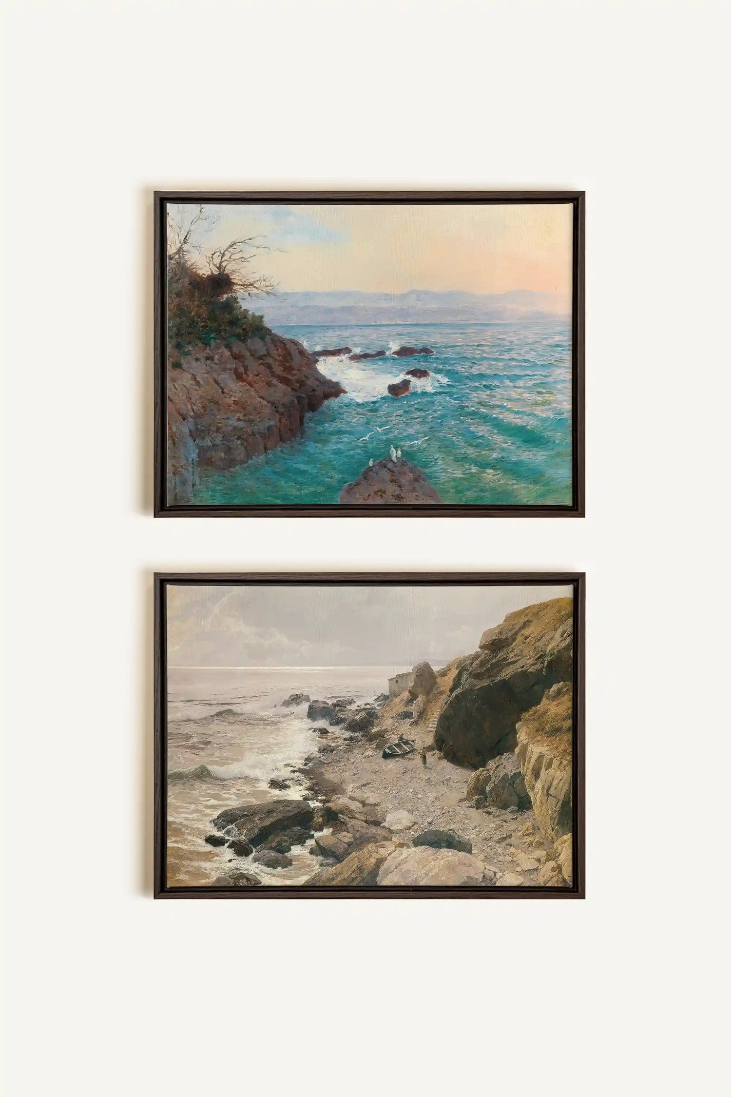 SEA OF LIGHT DUO, 2 Oeuvres sur toile étirée, encadré Brun Noyer