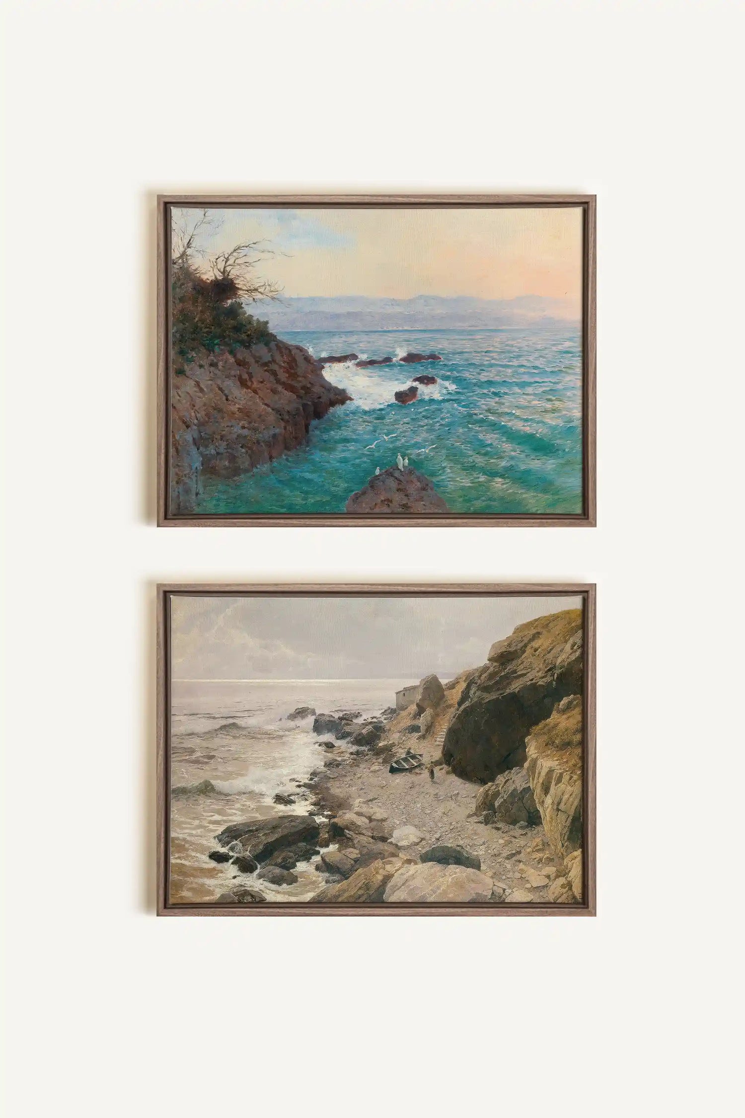 SEA OF LIGHT DUO, 2 Oeuvres sur toile étirée, encadré Brun Chêne