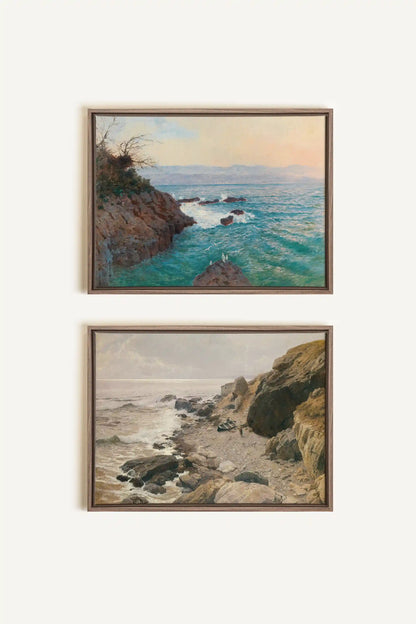 SEA OF LIGHT DUO, 2 Oeuvres sur toile étirée, encadré Brun Chêne