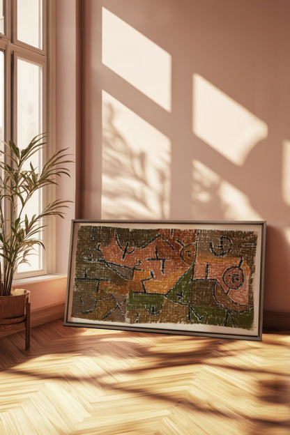 PRIMITIVE GRID, Oeuvre sur toile étirée, encadré Brun Chêne