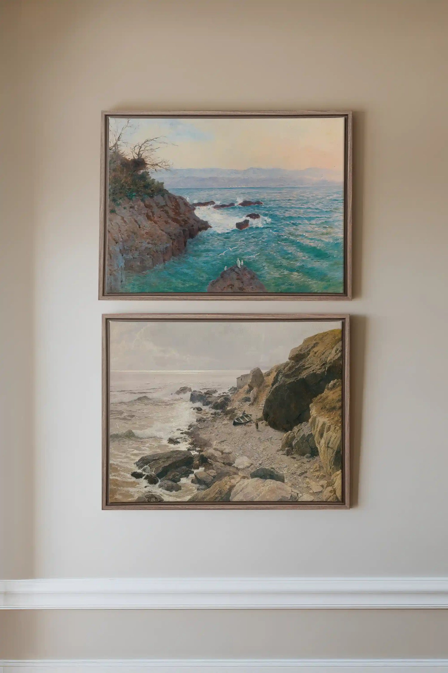 SEA OF LIGHT DUO, 2 Oeuvres sur toile étirée, encadré Brun Chêne