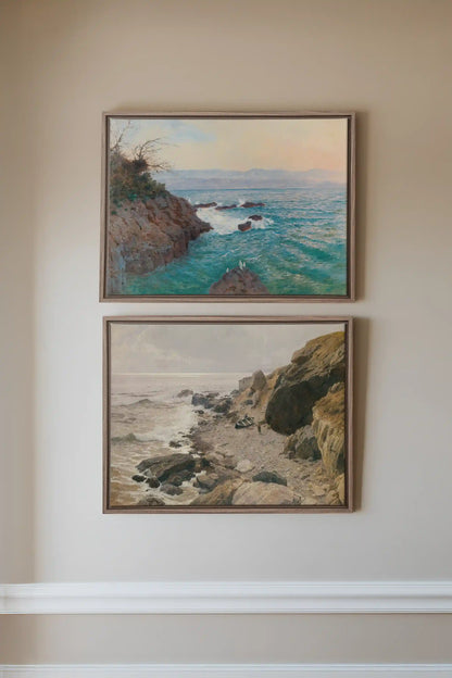 SEA OF LIGHT DUO, 2 Oeuvres sur toile étirée, encadré Brun Chêne