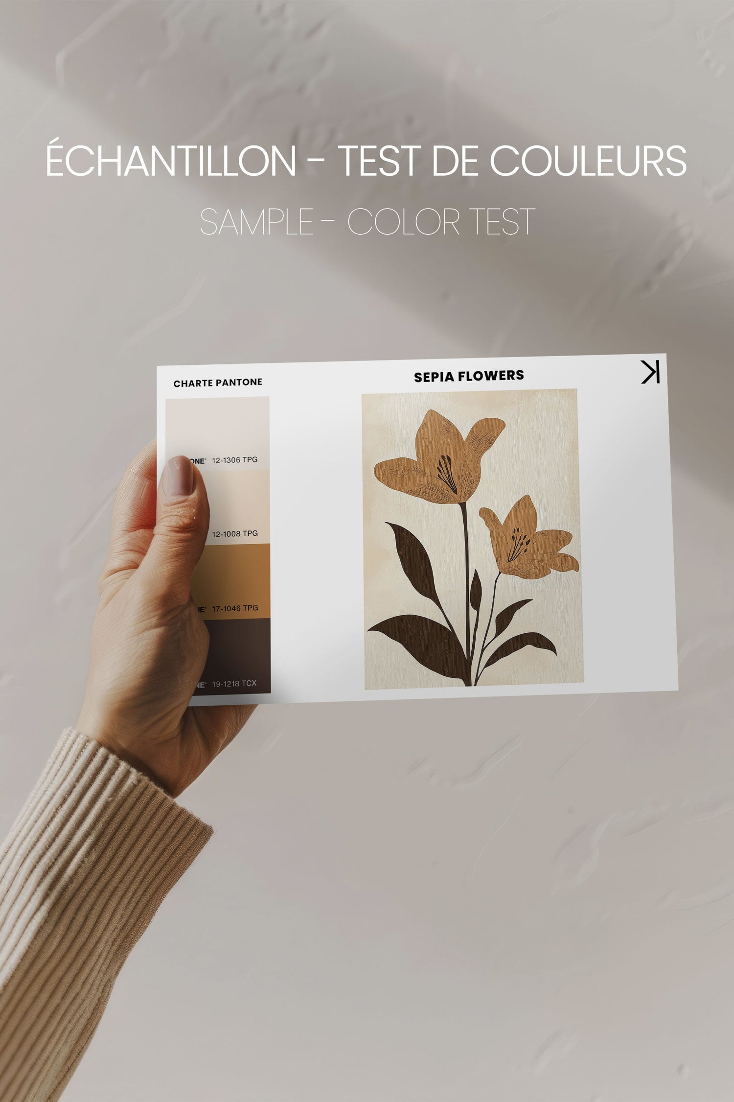 OLEKA CANVAS - SEPIA FLOWERS, Oeuvre sur toile étirée, encadré Brun Noyer