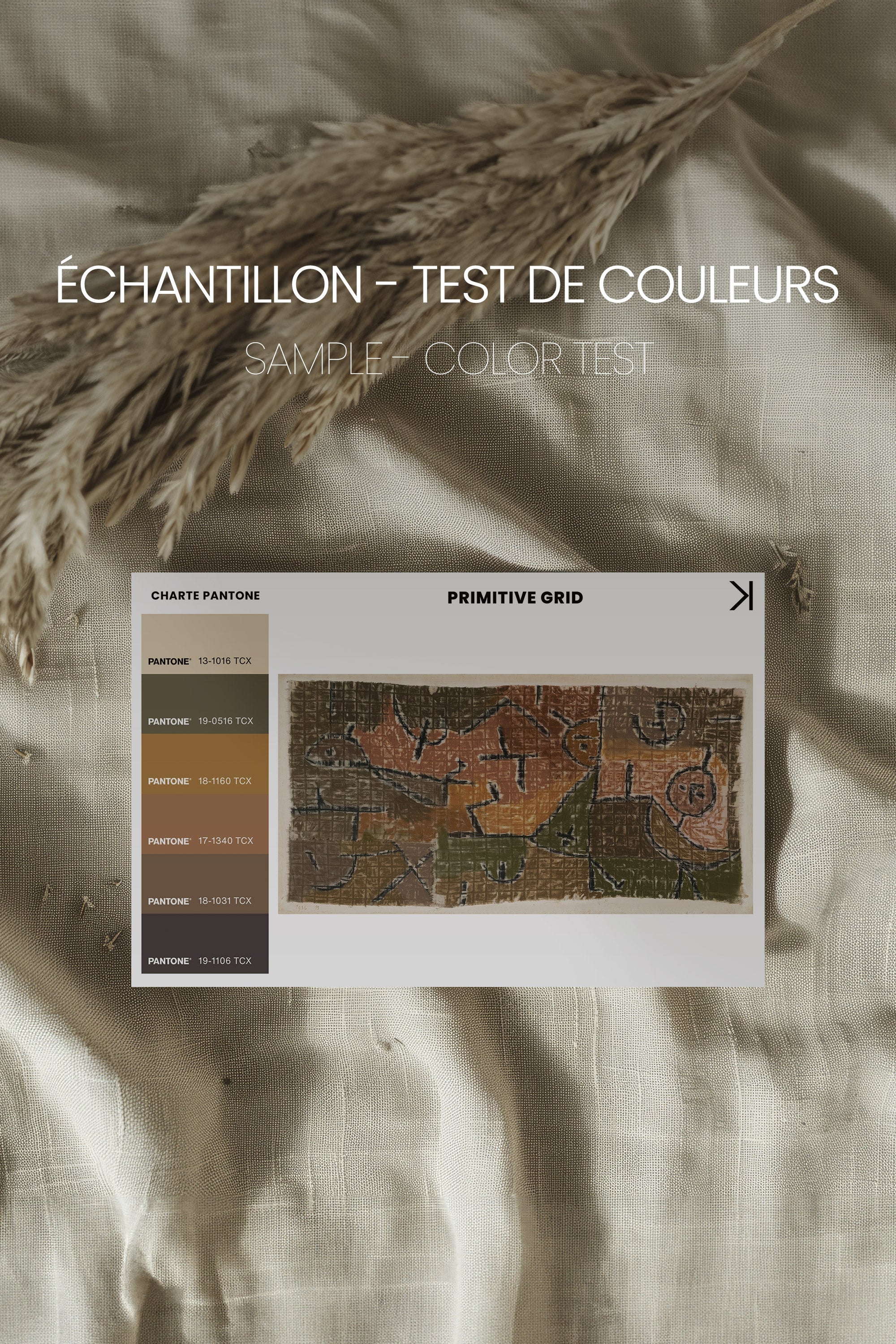 PRIMITIVE GRID, Oeuvre sur toile étirée, encadré Brun Chêne