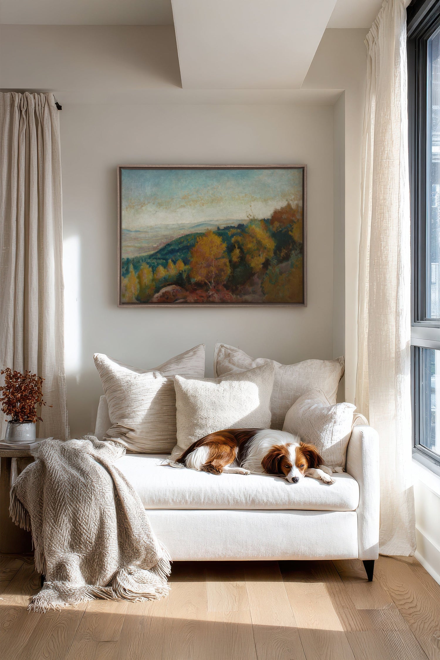 AMBER HILLS, Artwork on stretched canvas, framed in Brown Oak