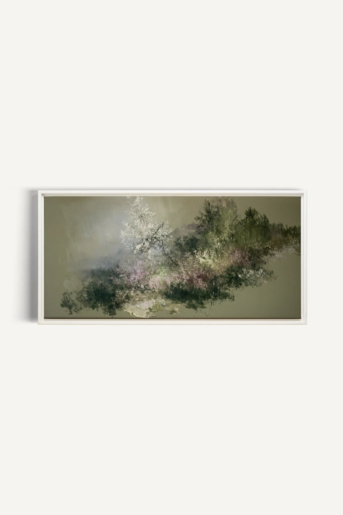 JARDIN DES BRUMES, Oeuvre sur toile étirée, encadré Blanc