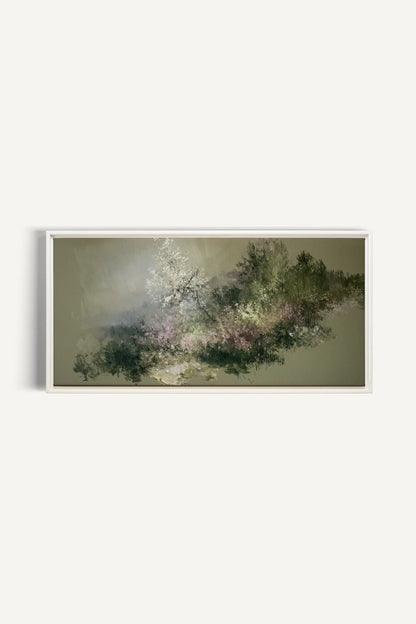 JARDIN DES BRUMES, Oeuvre sur toile étirée, encadré Blanc