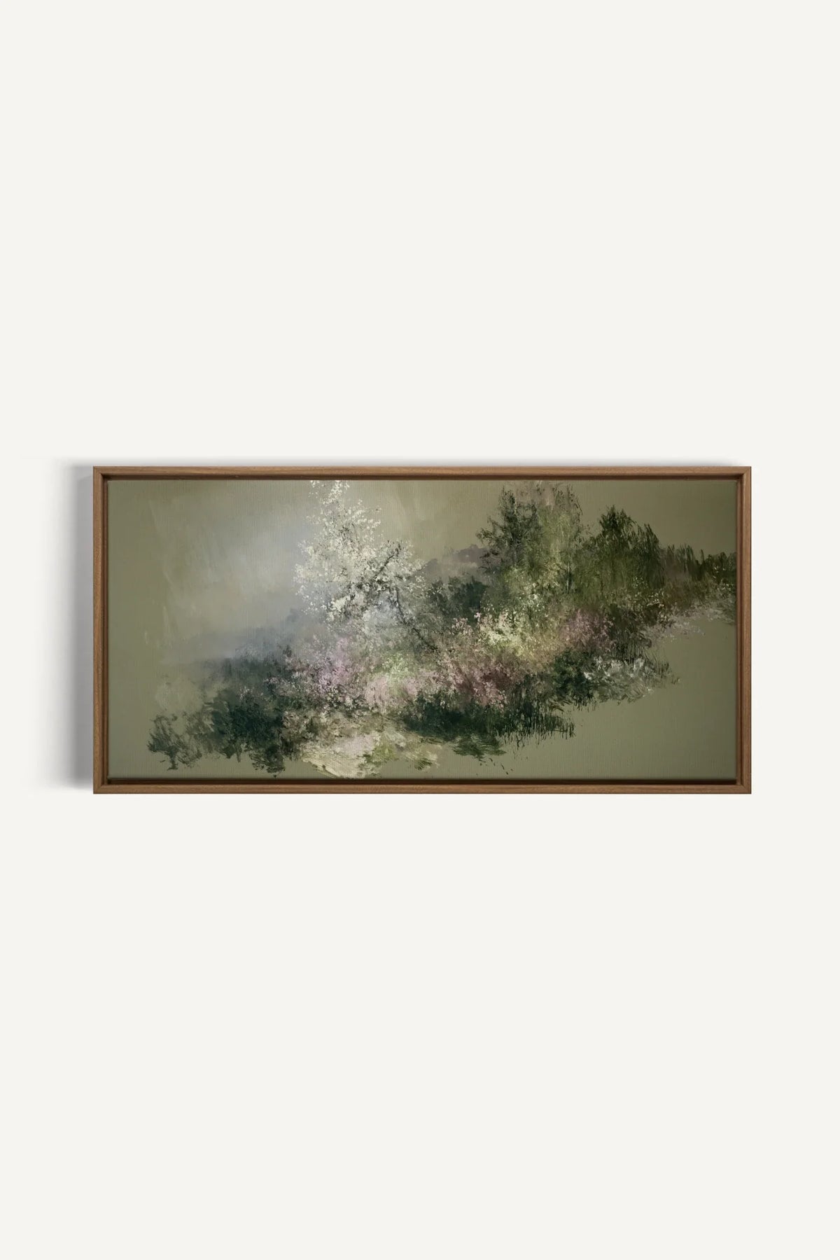 JARDIN DES BRUMES, Oeuvre sur toile étirée, encadré Brun Chêne