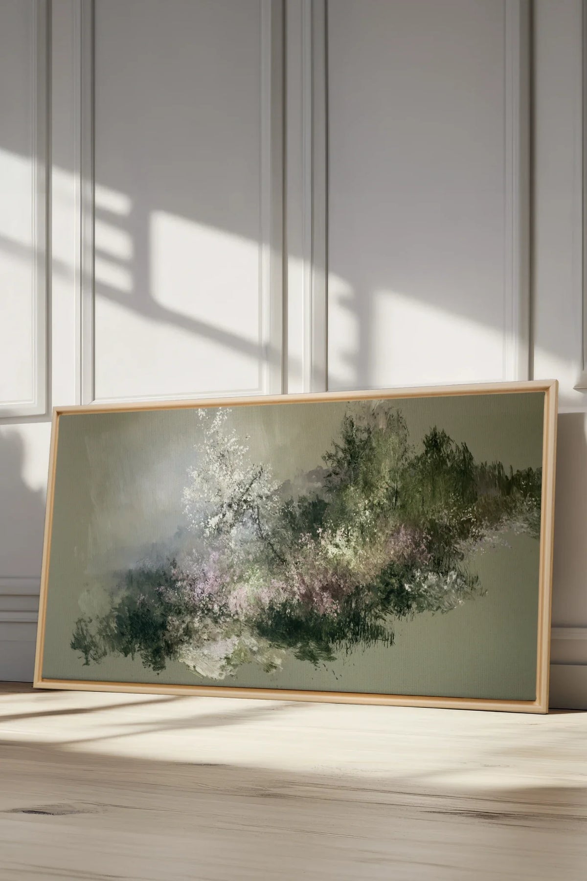 JARDIN DES BRUMES, Oeuvre sur toile étirée, encadré Naturel Clair