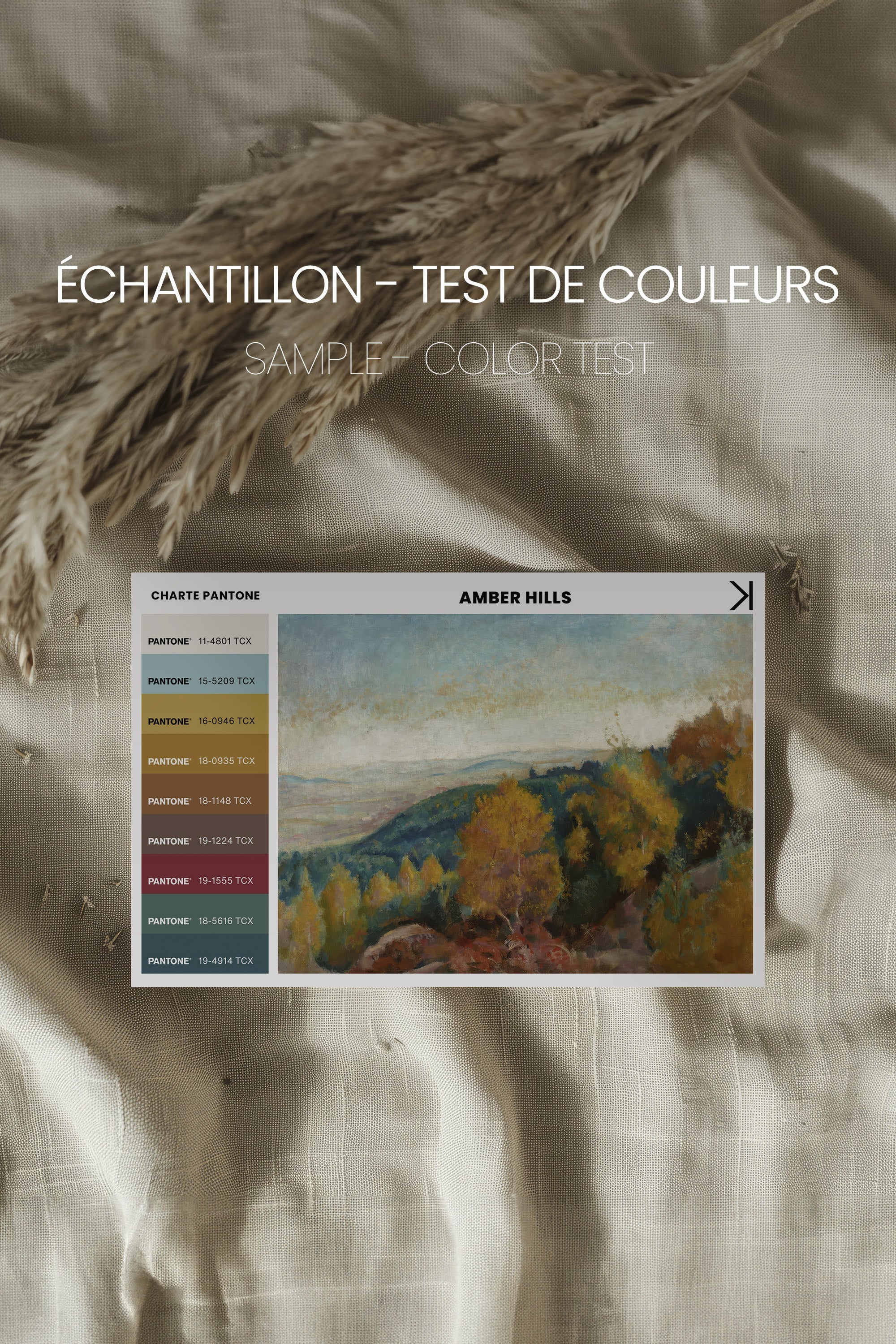 AMBER HILLS, Artwork on stretched canvas, framed in Brown Oak