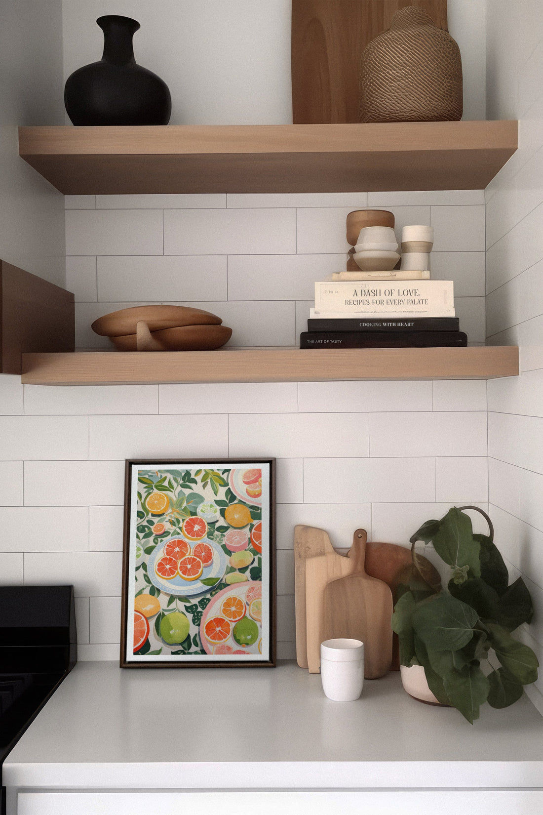 OLEKA CANVAS - CITRUS DELIGHT, Oeuvre sur toile étirée, encadré Brun Noyer