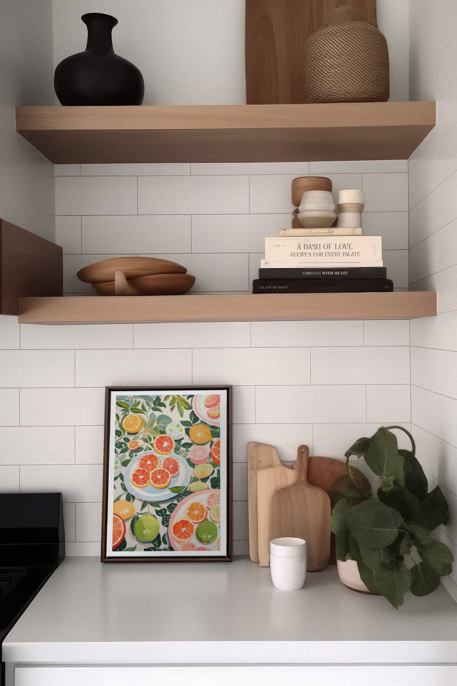 OLEKA CANVAS - CITRUS DELIGHT, Oeuvre sur toile étirée, encadré Brun Noyer