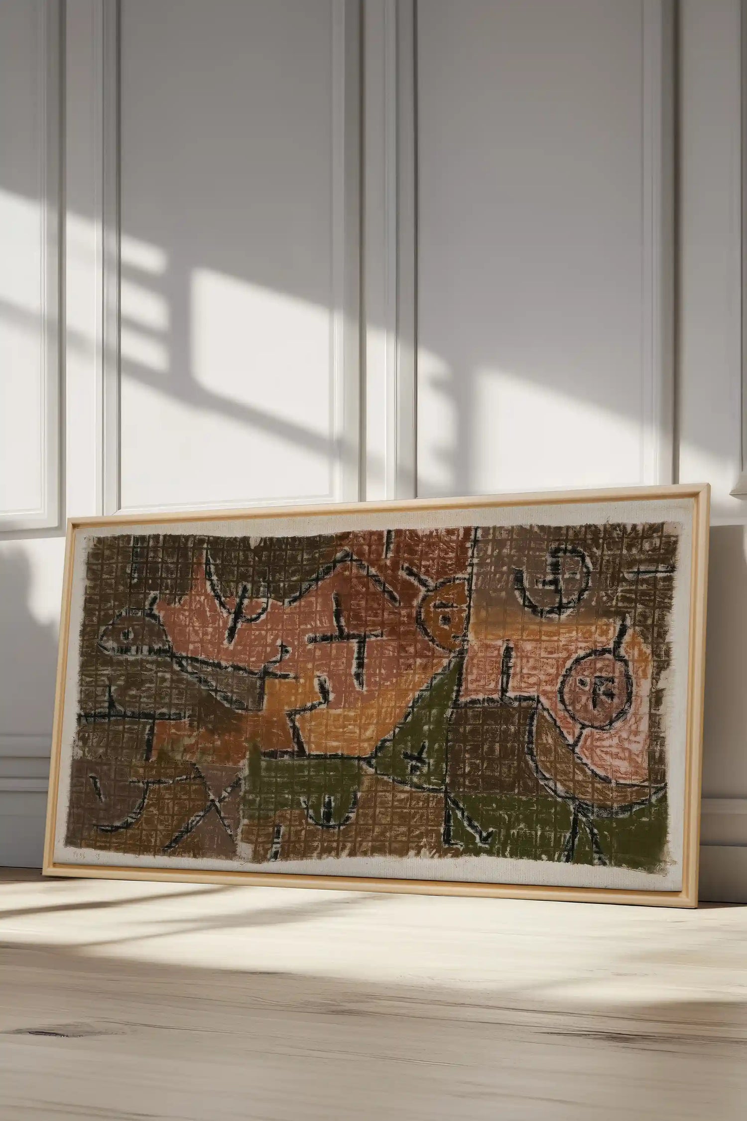 PRIMITIVE GRID, Oeuvre sur toile étirée, encadré Naturel Clair