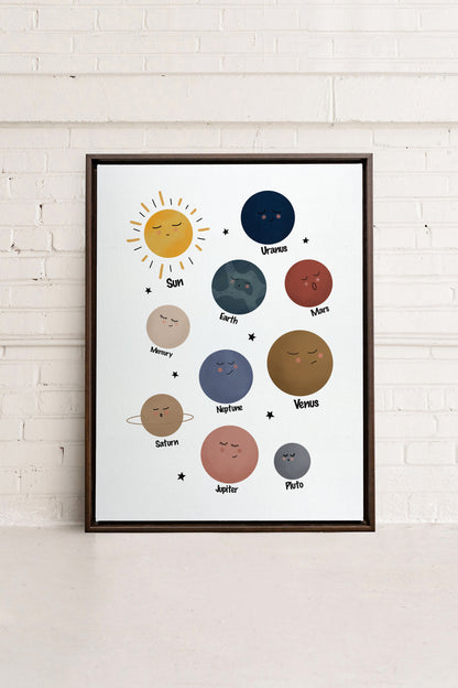 OLEKA CANVAS - PLANÈTES, Oeuvre sur toile étirée, encadré Brun Noyer