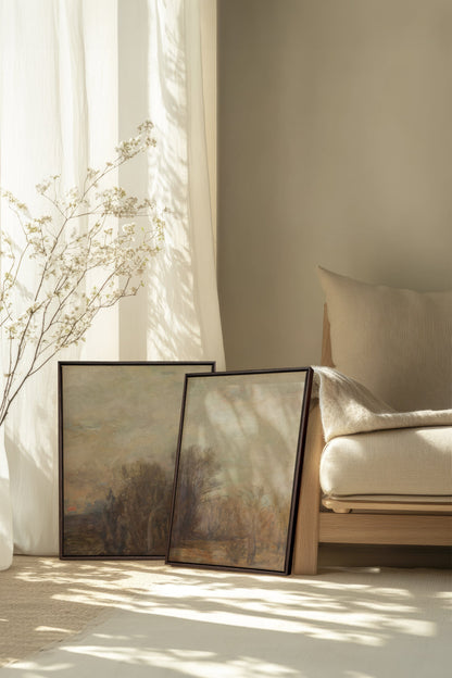 RUST &amp; LEATHER DUO, 2 Works on stretched canvas, framed in Walnut Brown