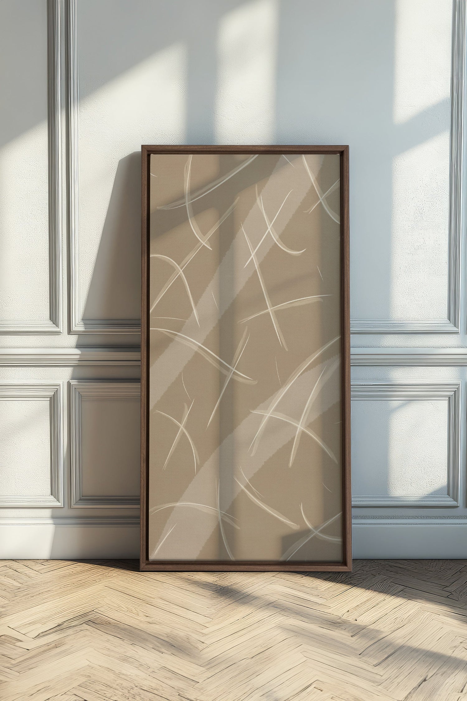 OLEKA CANVAS - LUMINOUS LINES, Oeuvre sur toile étirée, encadré Brun Chêne