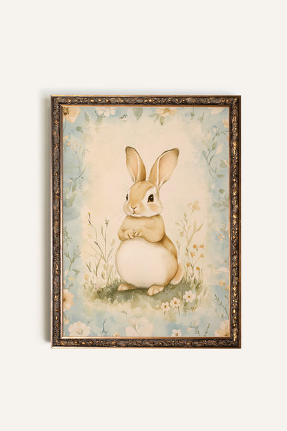 LAPIN DE PRINTEMPS, CADRE VINTAGE BRONZE