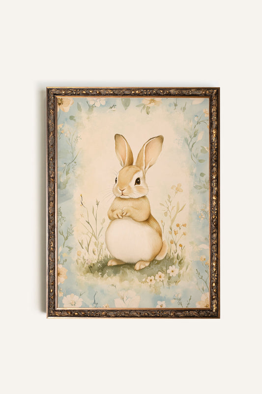 LAPIN DE PRINTEMPS, CADRE VINTAGE BRONZE