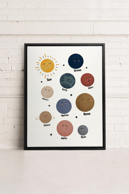 OLEKA CANVAS - PLANÈTES, Oeuvre sur toile étirée, encadré Noir
