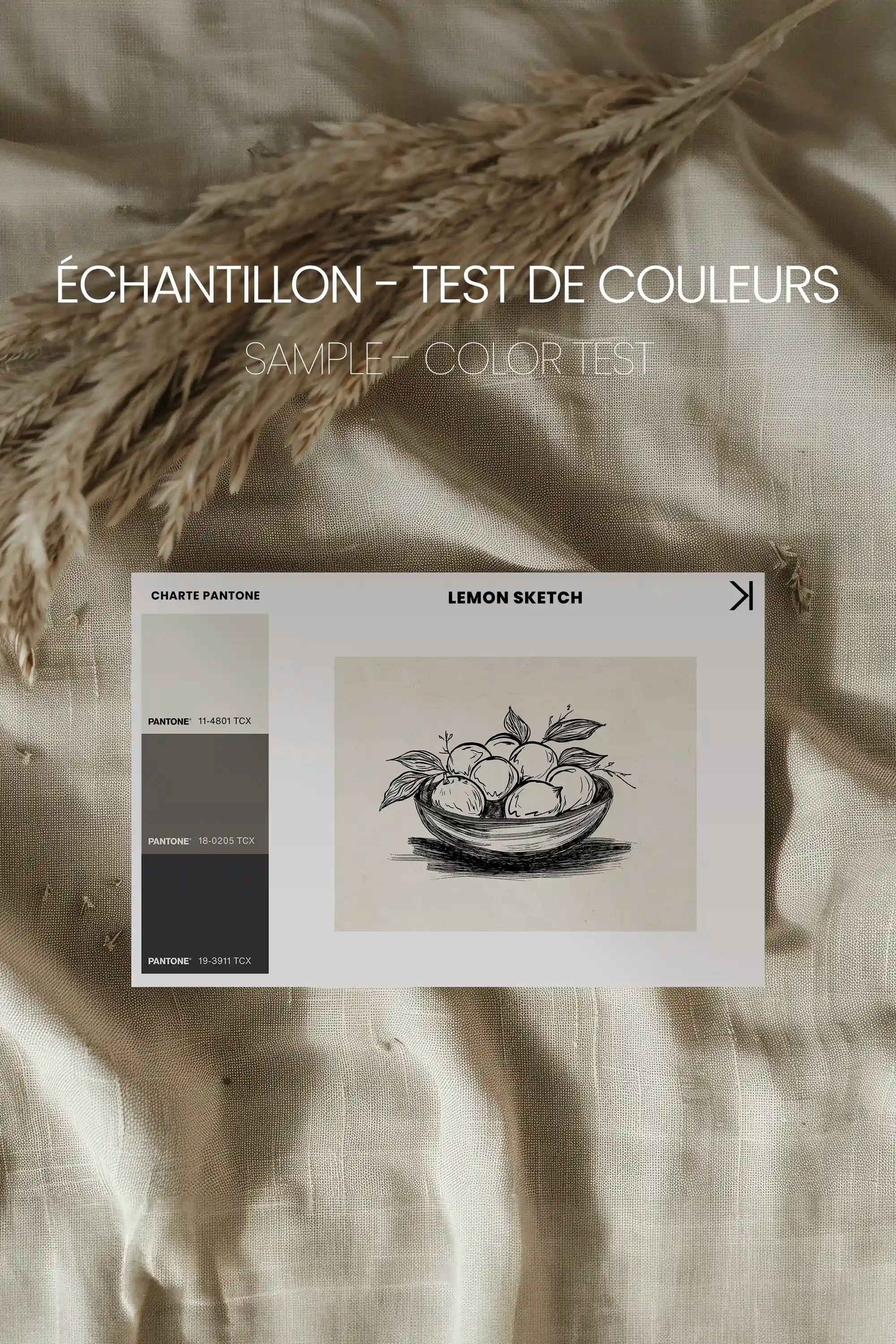 LEMON SKETCH, Oeuvre sur toile étirée, encadré Brun Noyer