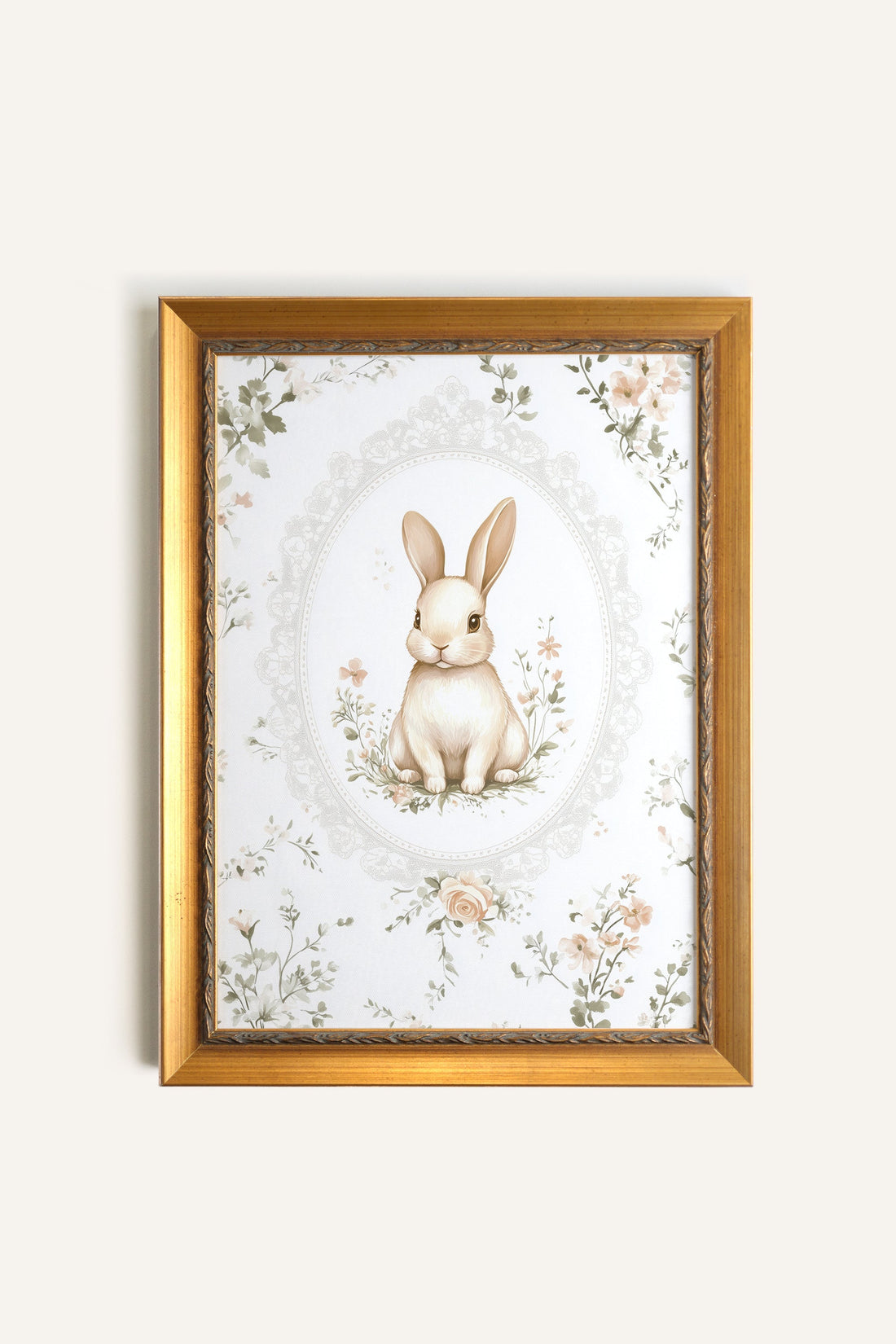 LAPIN DOUCEUR, Artwork on rigid canvas, framed in Vintage Gold