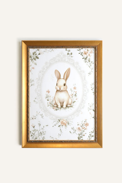 LAPIN DOUCEUR, Oeuvre sur toile rigide, encadré Vintage Or