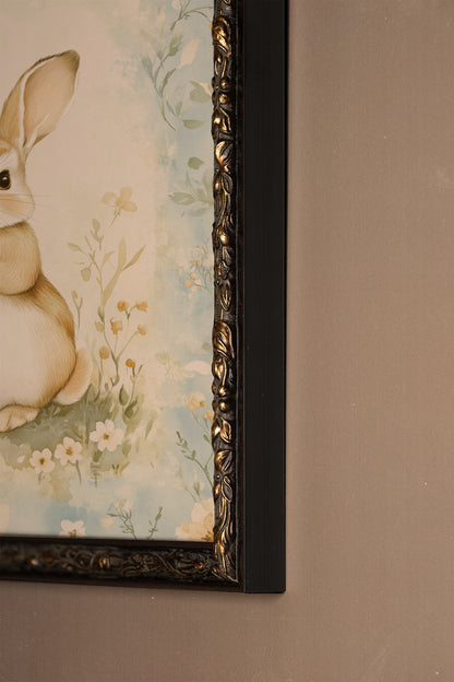 LAPIN DE PRINTEMPS, Oeuvre sur toile rigide, encadré Vintage Bronze