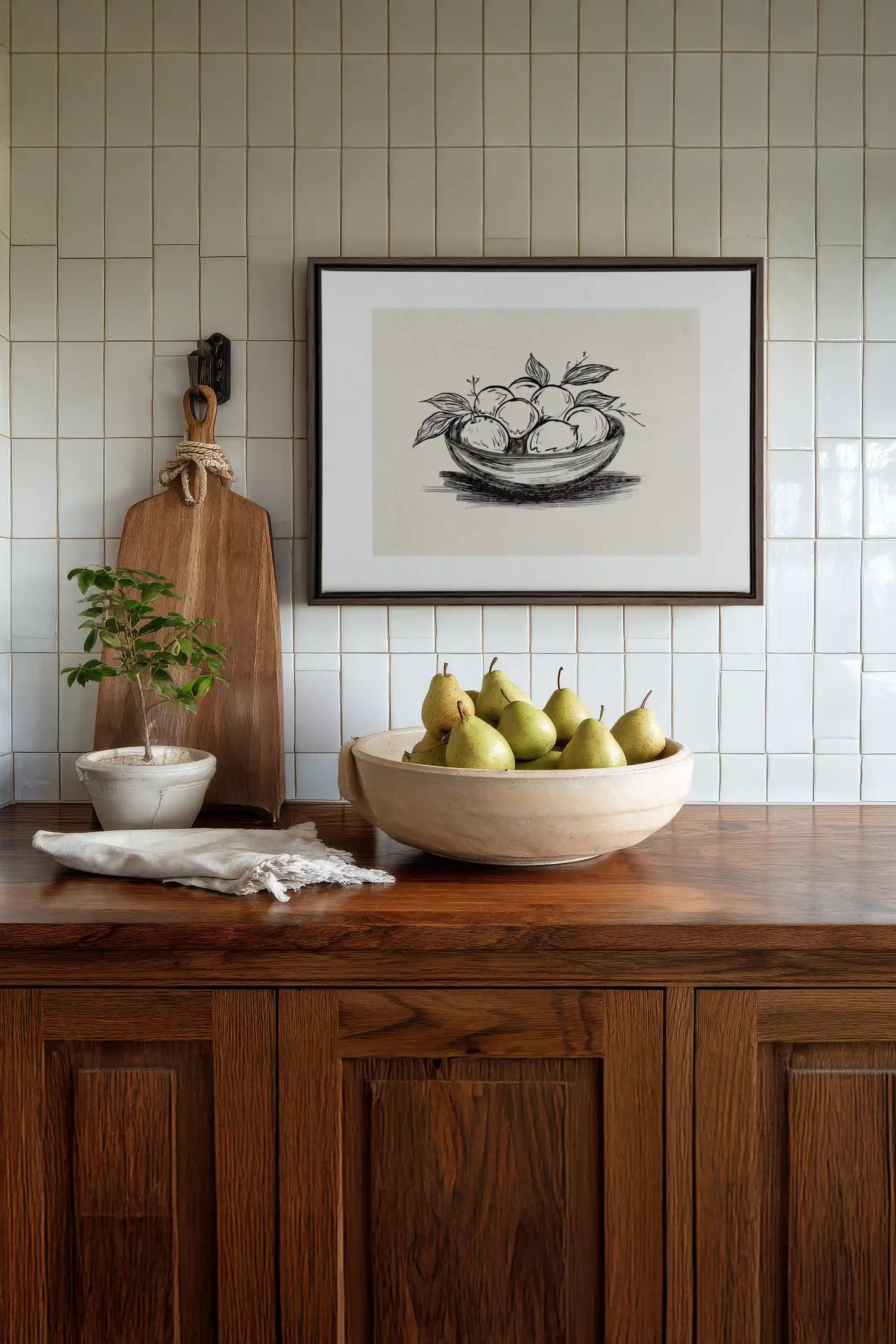LEMON SKETCH, Oeuvre sur toile étirée, encadré Brun Noyer