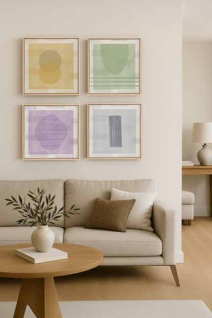 OLEKA CANVAS - QUATUOR PASTEL,Ensemble (4+), encadré Naturel Clair